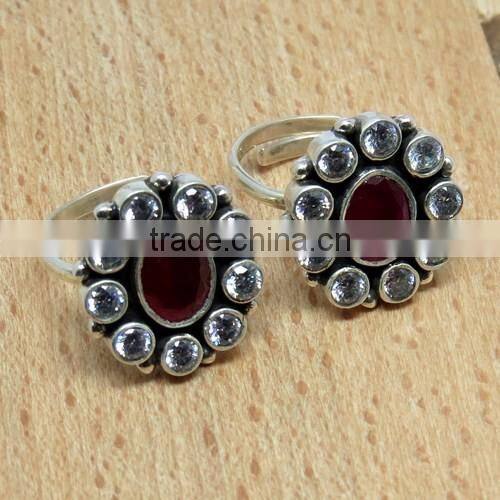 Make A Wish !! Red CZ_White CZ 925 Sterling Silver Toe Ring, Sterling Silver Jewelry, Handmade Toe Rings