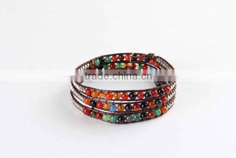 Wholesale Multi-layer Wrap Leather Bracelets & Bangles Fashion POP Jewelry 75cm Free Shipping!