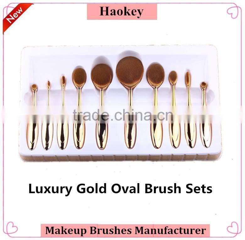 2016 Professional 10pcs colorful toothbrush Shape oval make up set brushes