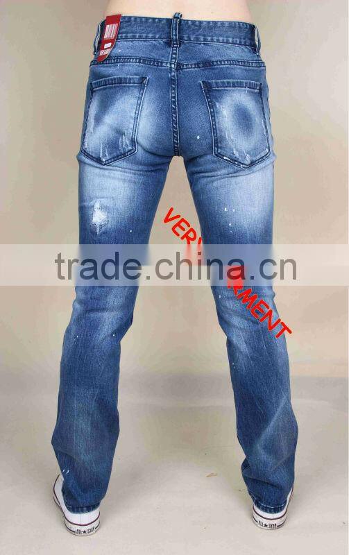Hight quality ripped wash denim pants straight fit jeans denim jeans men