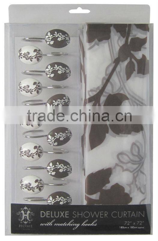 leave series peva shower curtain with resin hooks