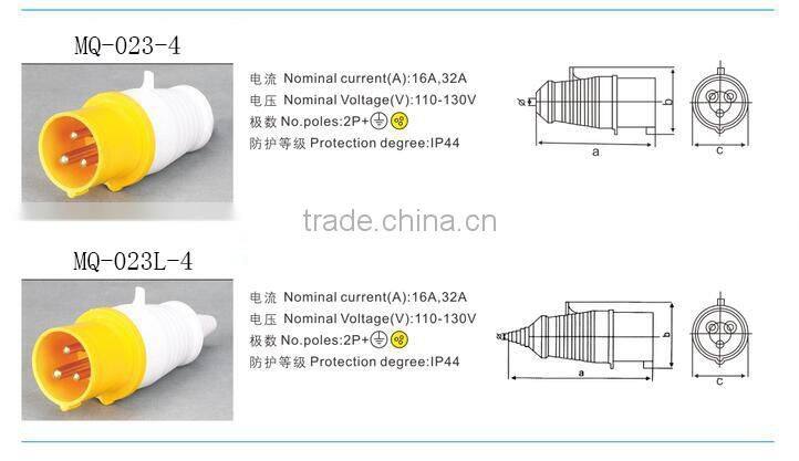 MQ-023 Male Electrical Industrial Blue Plug&Socket 2P+E 32 amp 3p 440v