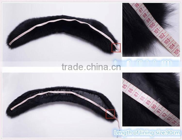 Popular Real Whole Skin Black Fox Fur Accessories Collar For Down Jacket