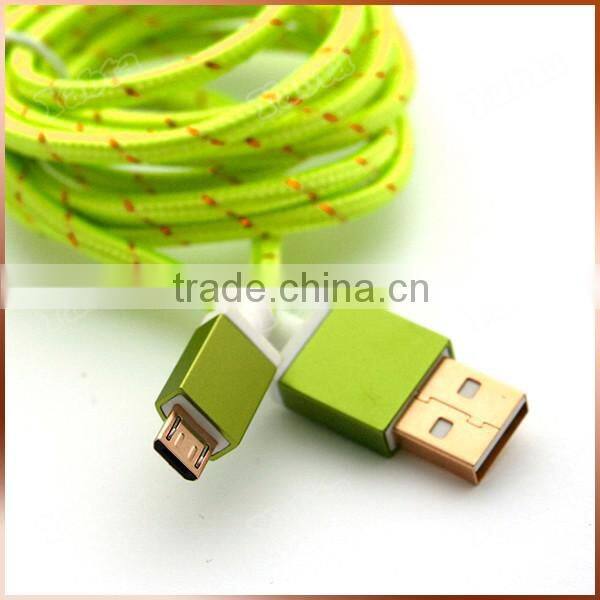 Golden Color Micro Flat Braided Cable For Android SmartPhone Textile Fabric Woven Cable