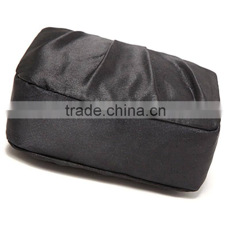 fashion black satin portable travel pouch toilet bag functional cosmetic bag