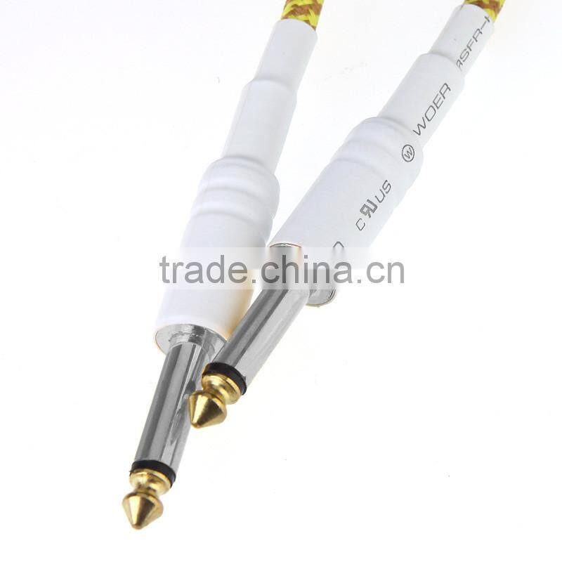 5M/16FT Yellow & Brown Cloth Braided Tweed Guitar Cable Cord