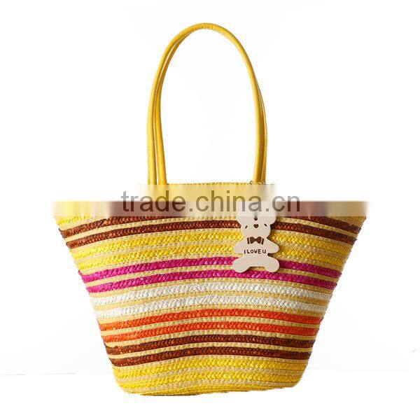 Cute Colorful Striped Wheat Straw Tote Bag,straw tote bag