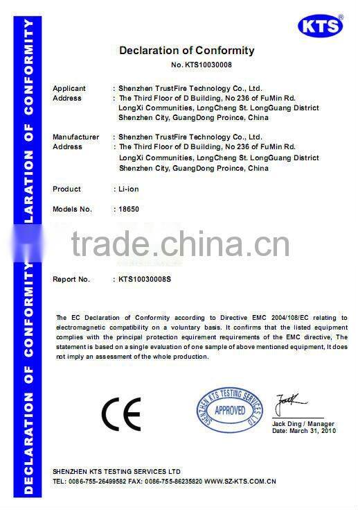 trustfire hot selling 18650 2400mah high capacity rechargeable li-on battery