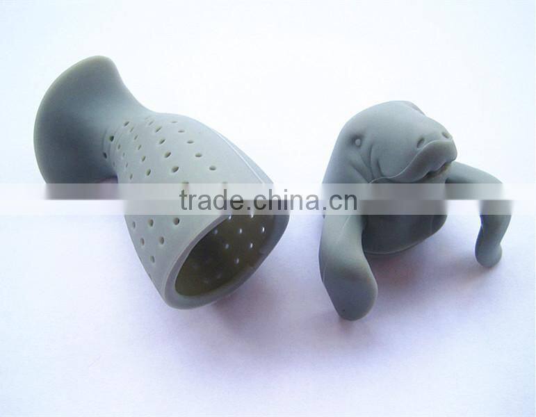 BPA free FDA approved food grade sharky manatee Mr.tea leaf shape unique loose silicone tea infuser wholesale
