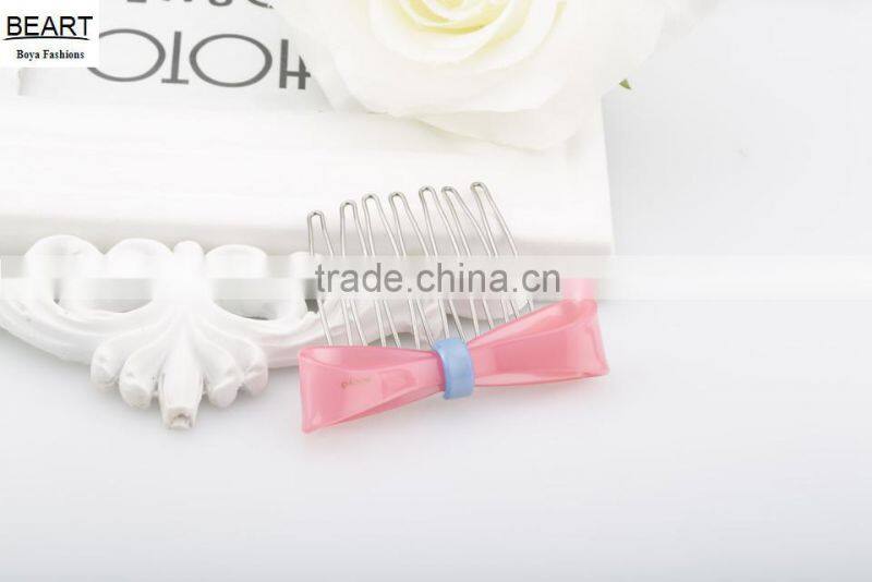 Kids magic hair accessories plastic resin bow decorative hair comb with 7 metal teeths