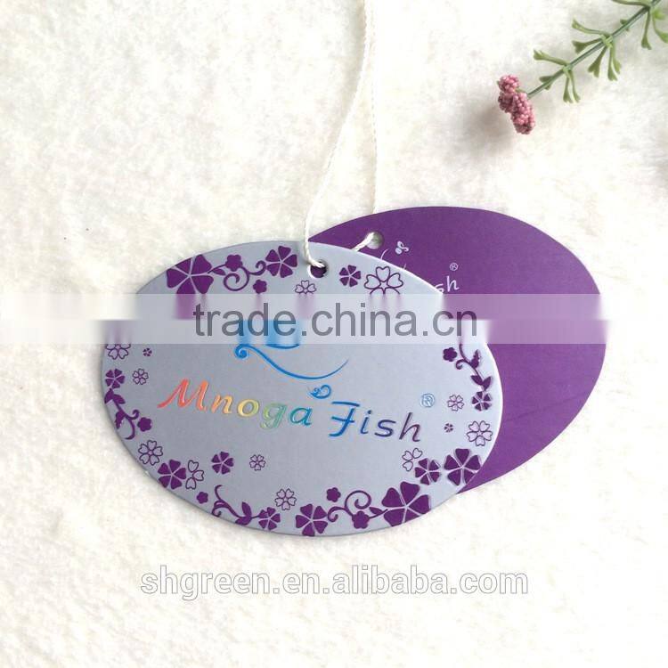 Vogue spot UV paper hangtag with nylon ribbon