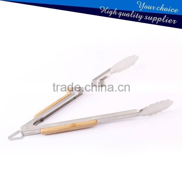 Hihg Quality Kitchen Utensils Tongs and BBQ Grill Stainless Steel Tongs with wooden handle
