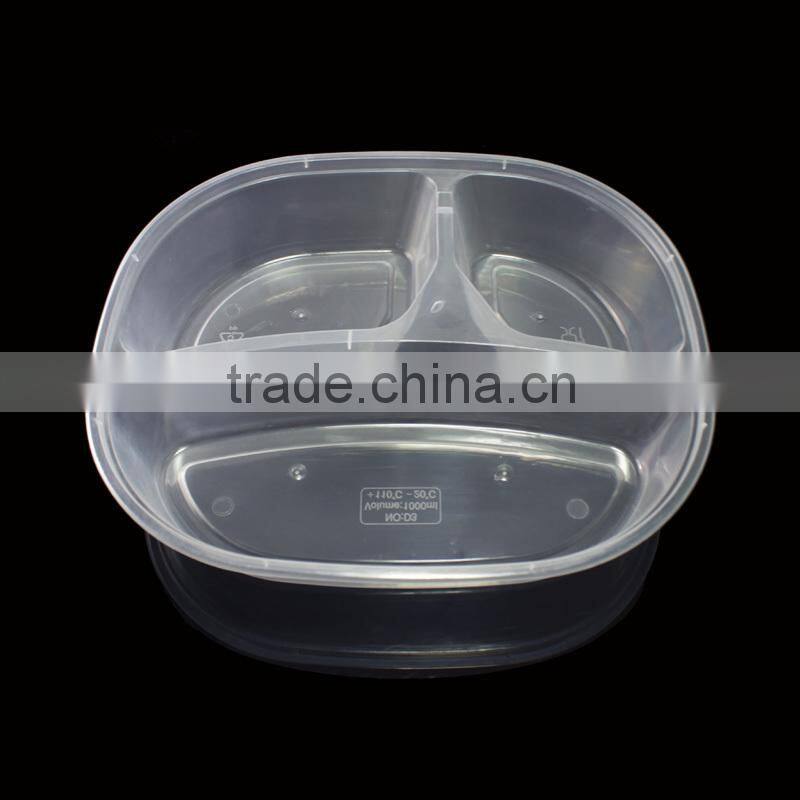 high quality plastic take-away food container 3-compartment 1000ml