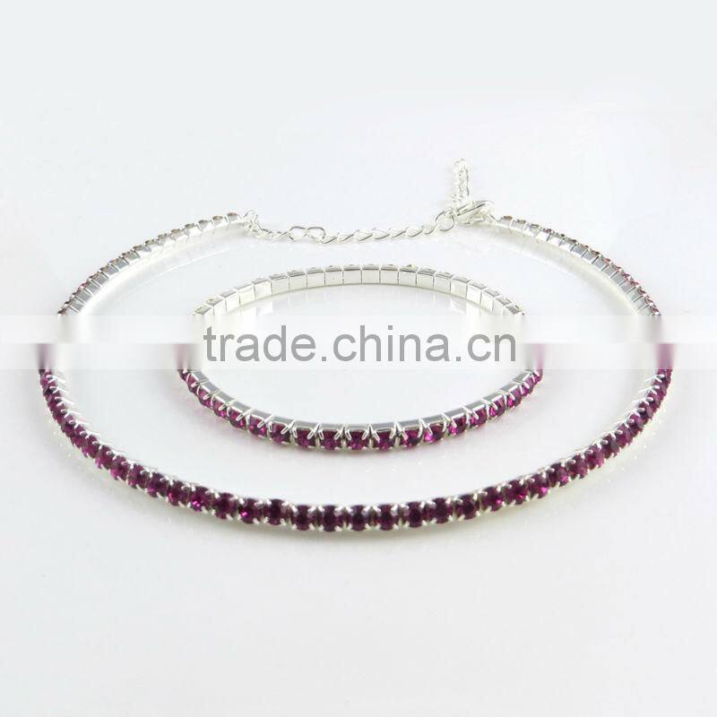 High Quality 1Strand 1Row Full Crystal Rhinestone Chocker Necklace and Bracelet