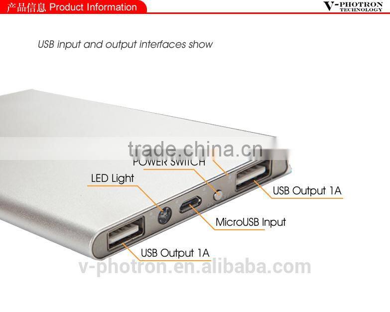 Colorful slim universal portable Power bank External Battery 8000mAh Charger with LED flash light
