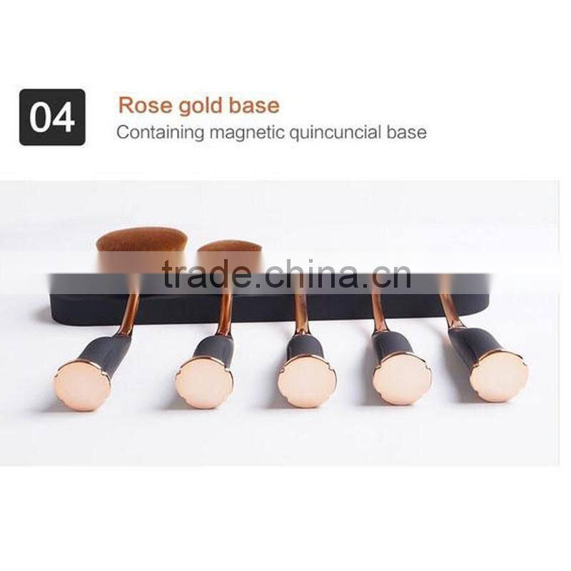 2017 Alibaba Unique rose gold color 5pcs / 6pcs magnet oval makeup brushes cosmetics makeup brush set Whloesale make up brushes