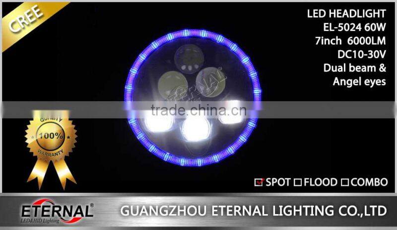 7in 60W Round LED Headlights dual replacement lamp for Jeep Wrangler Hummer CJ TJ JK Prewired motorcycle with angle eyes