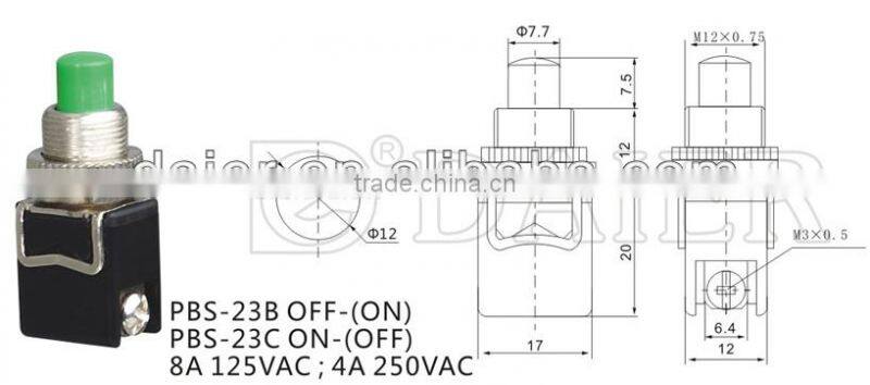 PBS-23B 12mm Momemtary ON pushswitch