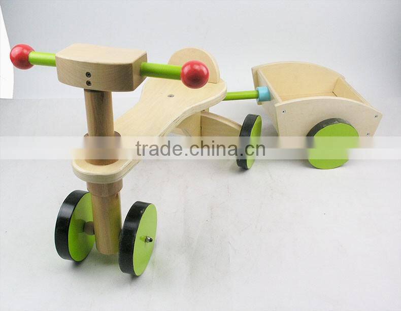 new fashion solid wooden kids vehicle ride on toy four-wheeler with trailer