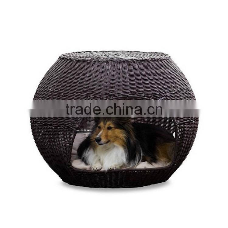 High quality dark brown PE wicker woven large dog house for sale