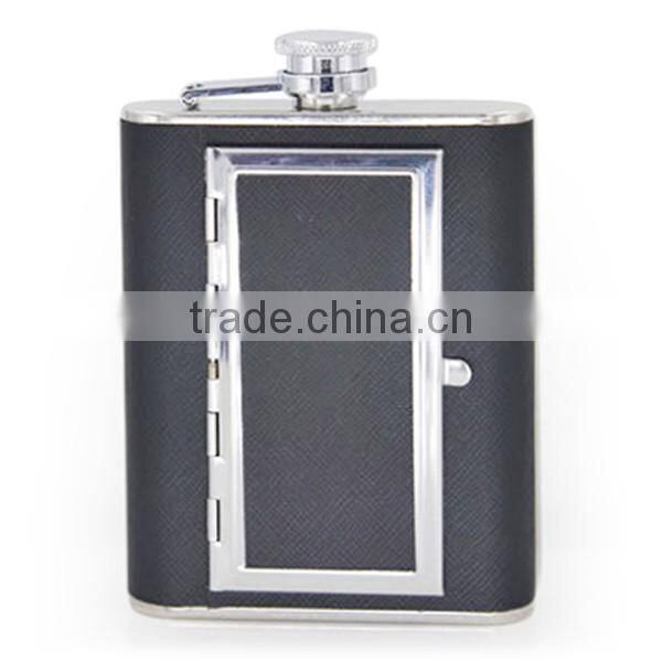 6 OZ stainless steel wine bottles stick black twill leather cigarette case