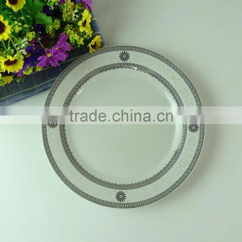 Stock porcelain dinner plate with decal design , cheap round porcelain plate for wholesale