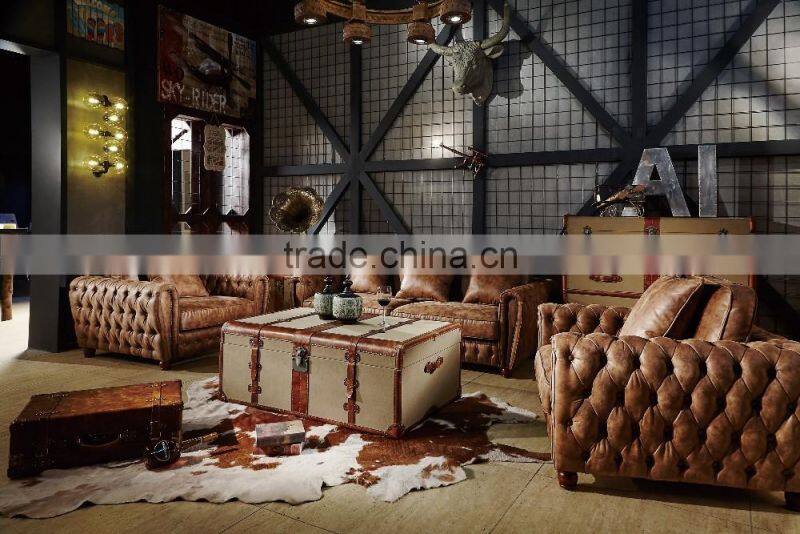 2016 newest high quality vintage retro style top grain leather sofa S120#