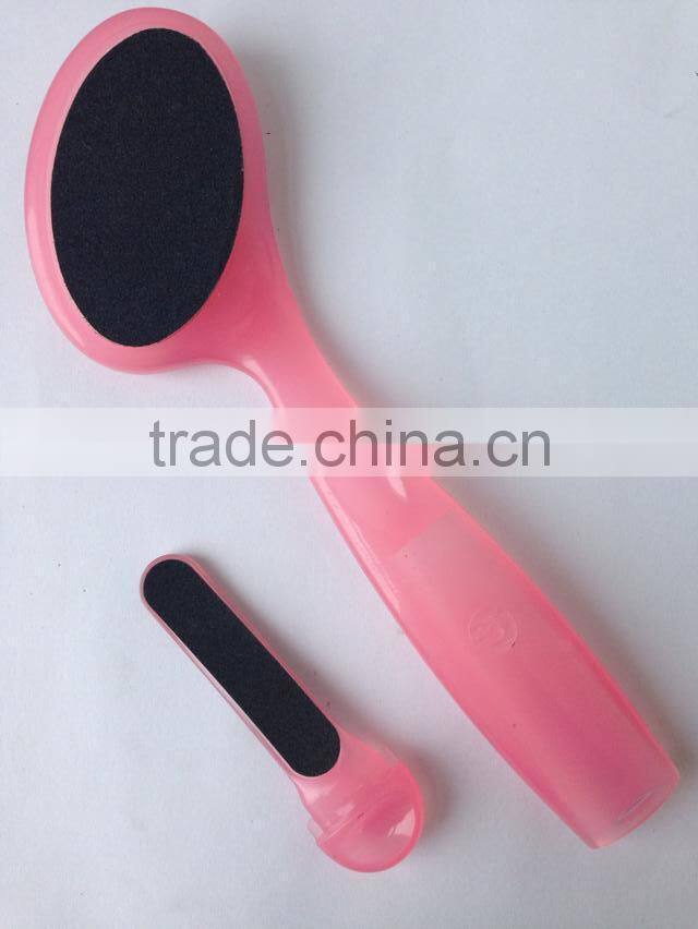 Pink foot file with long plastic handle ,Sandpaper foot file with callus cleaning