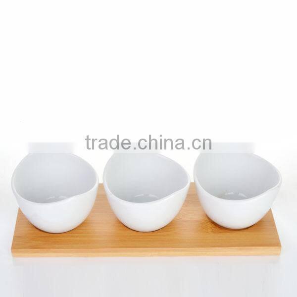 Set of 3 white custom printed ceramic suger salad bowl