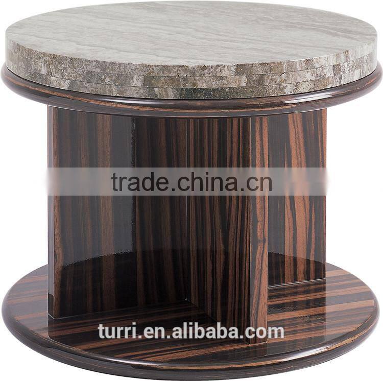 Modern Black Hand Craverd Travertine Top End Table