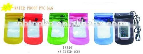 Different colors waterproof PVC mobile phone pouch with lanyard