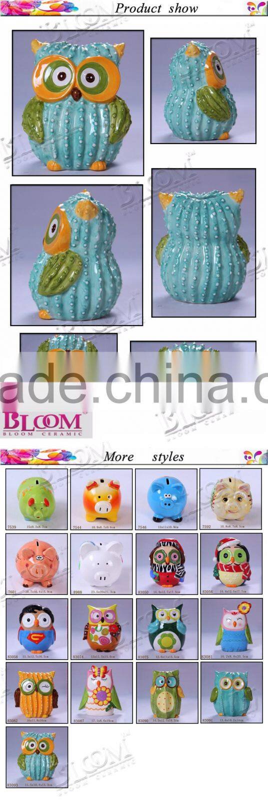 Owl desgin custom ceramic decoration coin bank