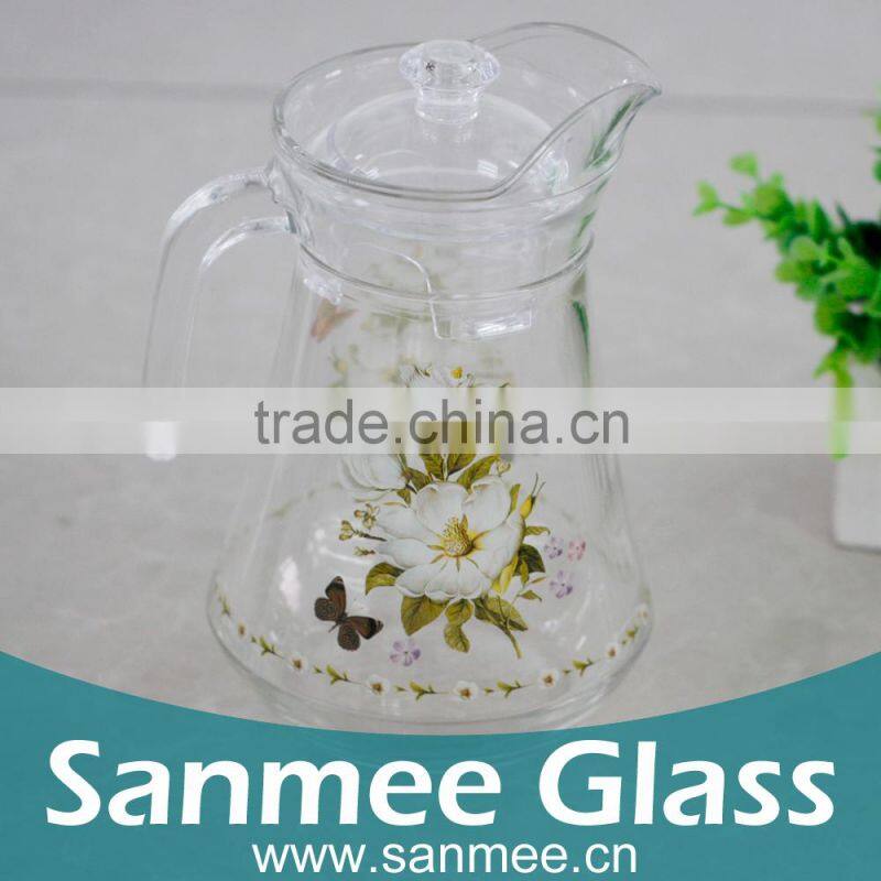 1.4L Heat Transfer Printed White Flower Glass Jug