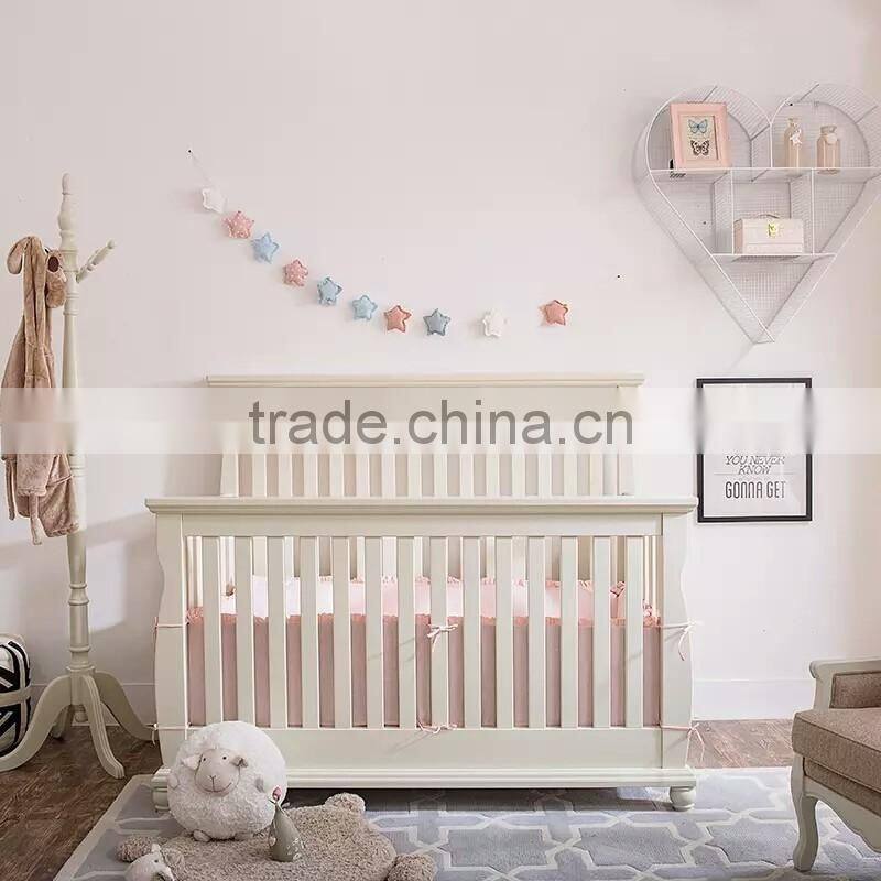 Classical French Style Happy Kids Antique White Solid Wood Carving Baby Crib, Classic European Style Kids Furniture BF11-02274c