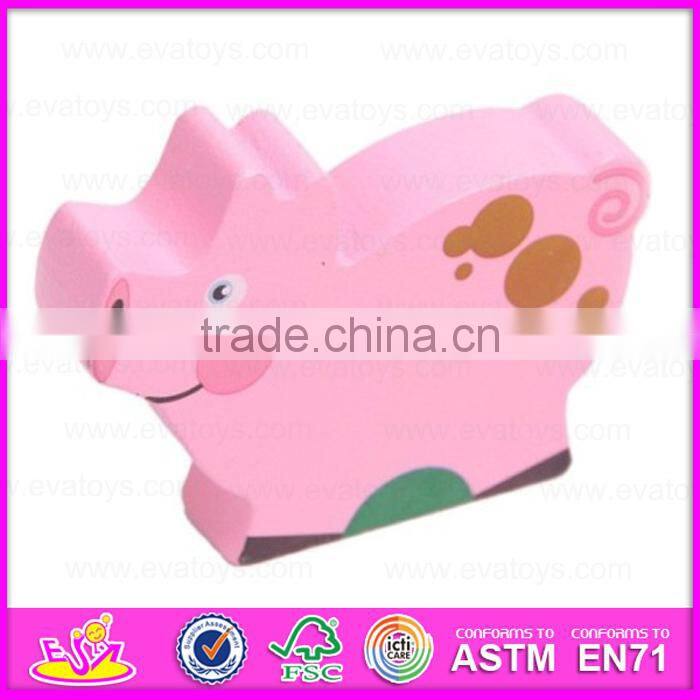 Kid's intelligence Wooden pull along train toy with animal blocks W05C019