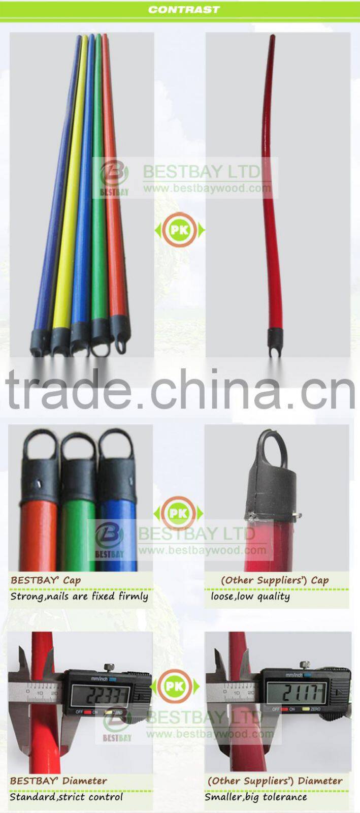 pvc coated wooden stick/plastic broom handle/