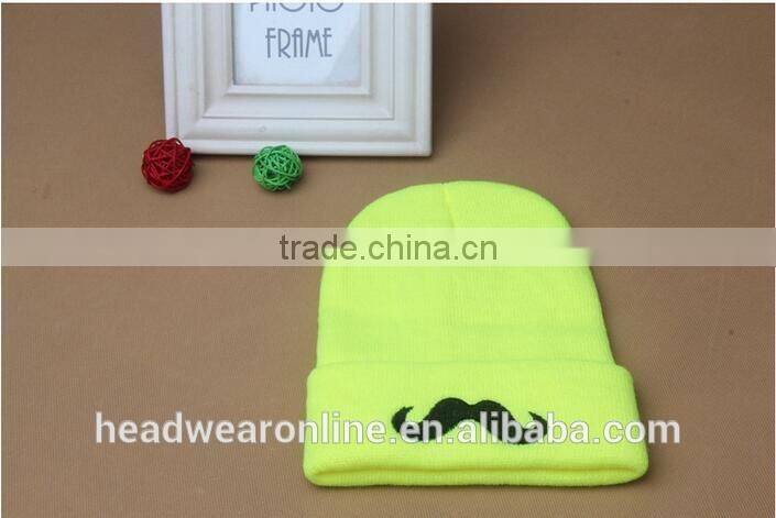 Custom Fashion High Quality Moustache Embroidey Knitted Hats And Beanie Hats