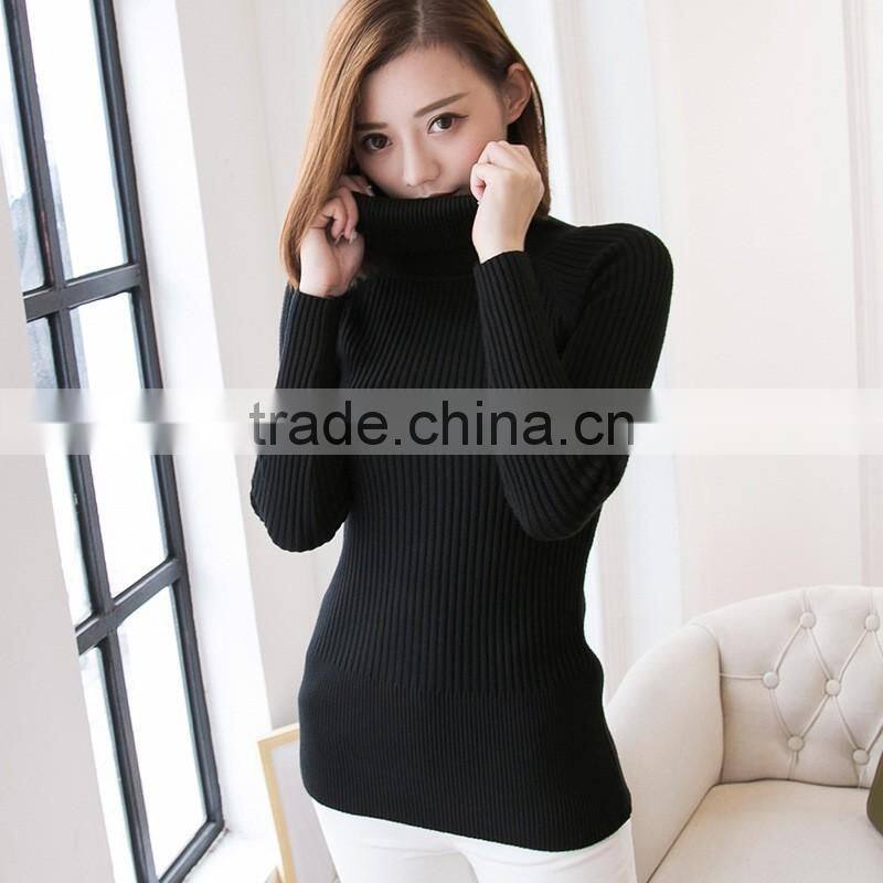 Slim fit soft hand feel long sleeve knitted pullover wool high neck sweater for women
