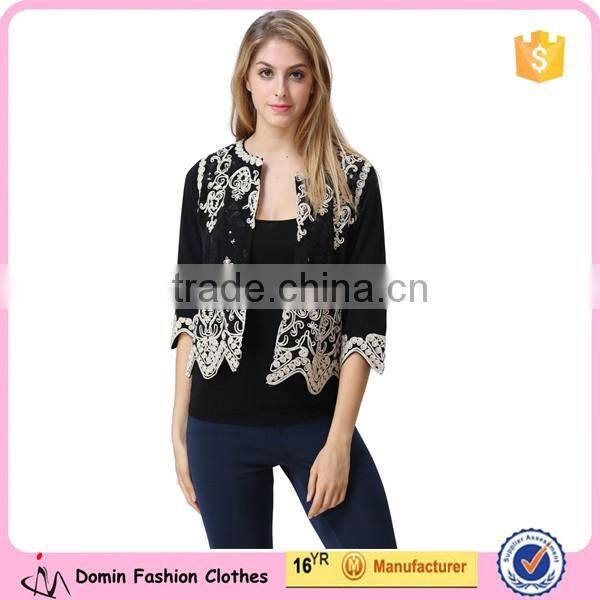 Guangzhou factory Casual Beautiful Lady Blazer /Jacket with embroideried detail for ladies