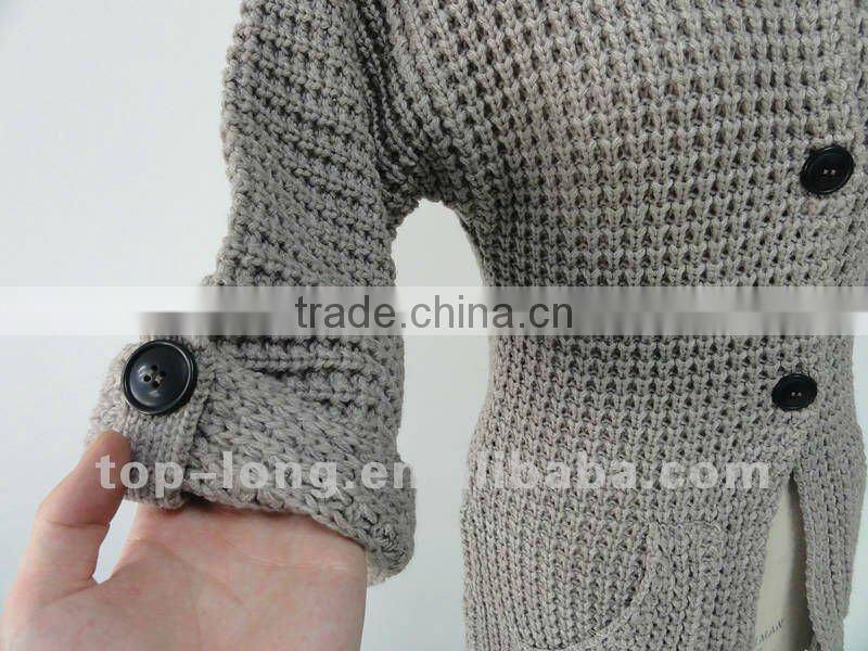 Fashion lady's cardigan crew neck grey sweater of 3GG