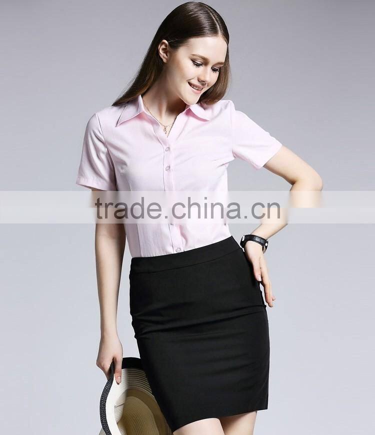 Fashion Ladies Short Sleeve Formal Tops Blouse Cotton Shirt
