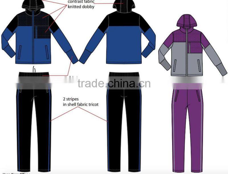 20,000 sets STOCKLOTS Factory Sport wear suit Mens Women's 220g polytricot fabric stocks
