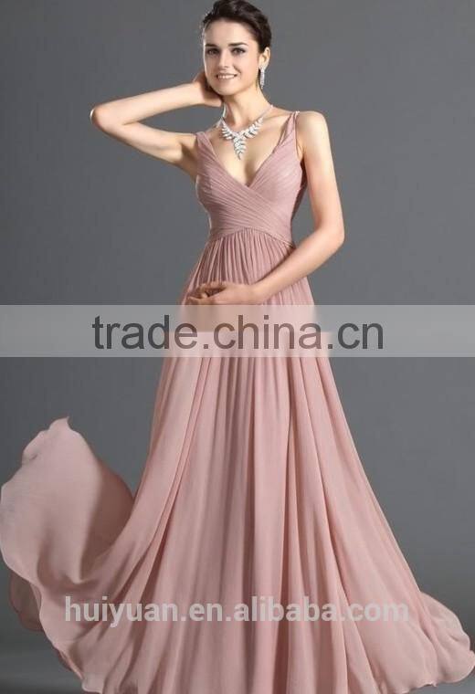 newest chiffon deep V neck western bridesmaid dress