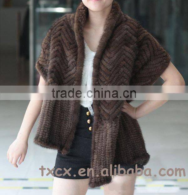 CX-B-M-46C Hot Sale Real Knitted Mink Fur Shawl For Fashion Girls With Factory Price