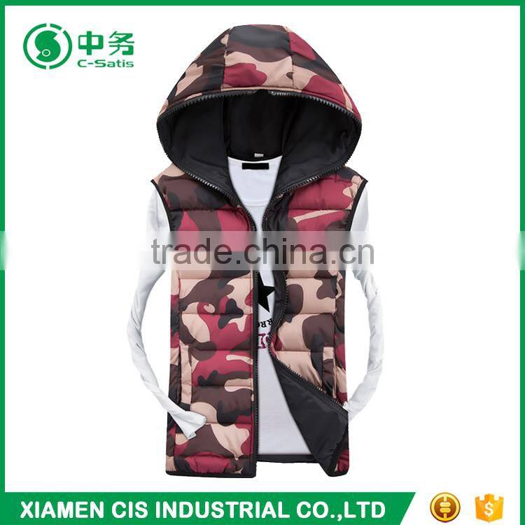 Latest Product Fujian Brand Mens Winter Camo Padded Down Vest with Hood