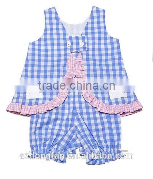New arrive blue check easter bunnies baby outfit little girls summer ruffle sets