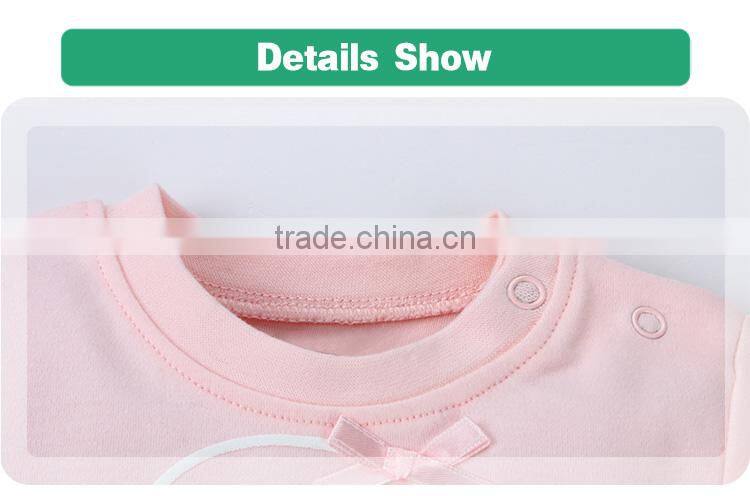 Puff printing cute pink crew neck baby girls long sleeves t-shirt