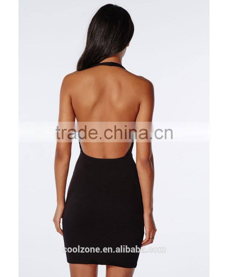 Sexy deep plunge neck bodycon fit dress designer one piece party dress