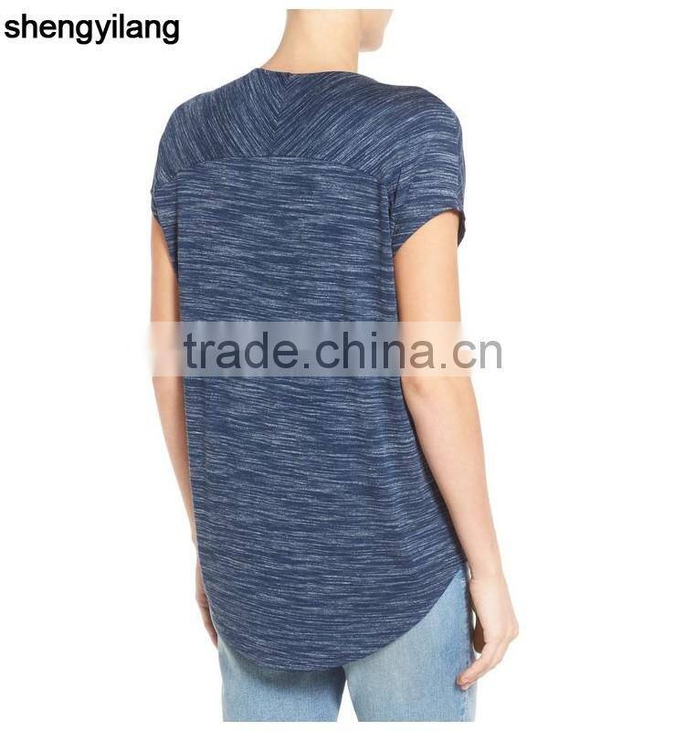 rayon,polyester,spandex tri-blend curved hem v neck wholesale short sleeve t shirts