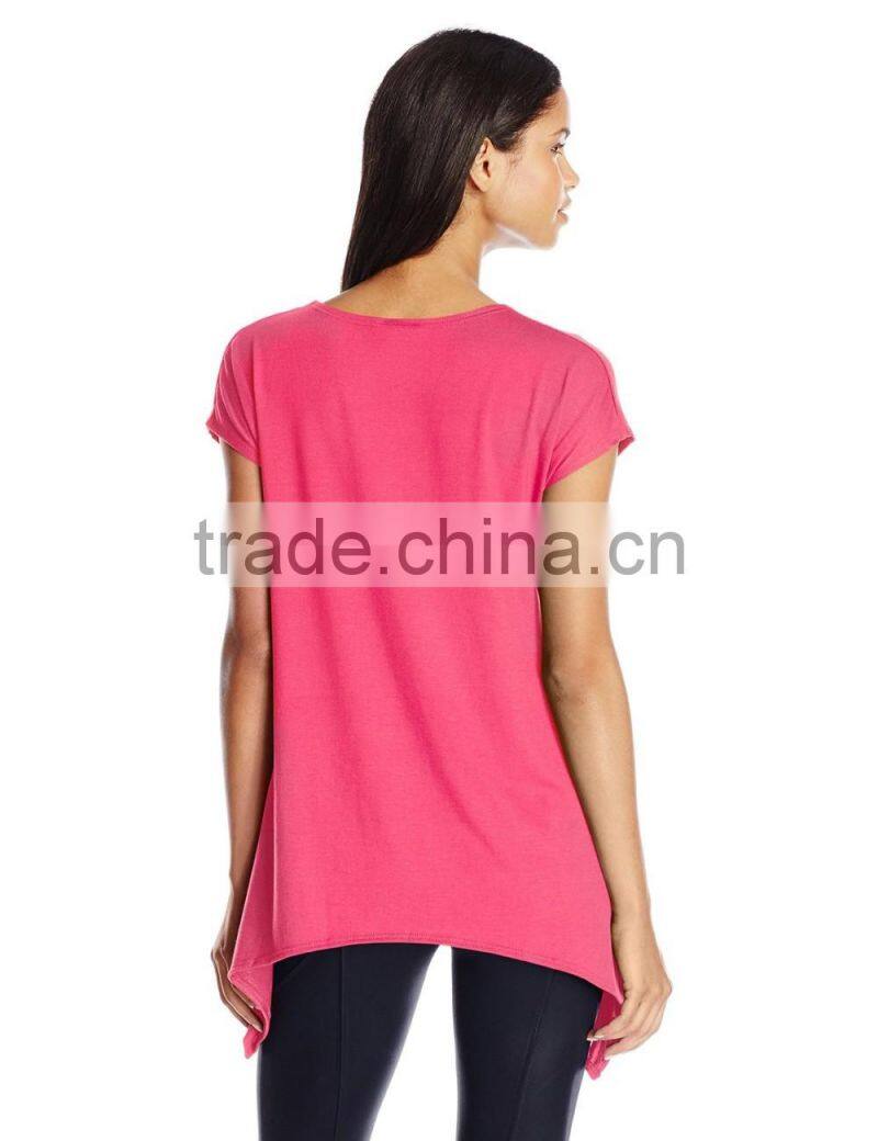 Women's Scoop Neck Short Sleeve Sharkbite Hem Comfy Knit 100% Cotton Tunic Top